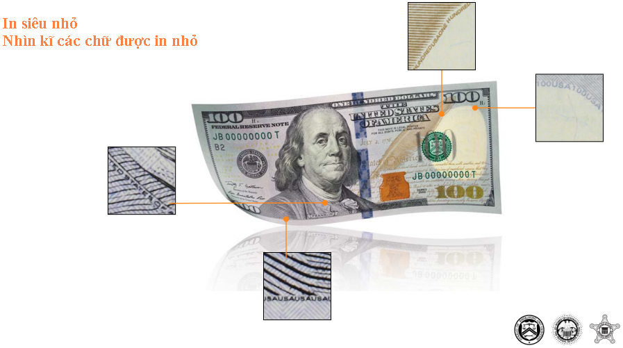 Các chi tiết được in siêu nhỏ trên mẫu tiền 100 USD 2013