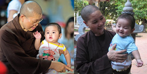 Ảnh chứng minh bé Việt Anh được sư Đàm Lan và sư cô nhận nuôi dưỡng, chăm sóc tại chùa Bồ Đề