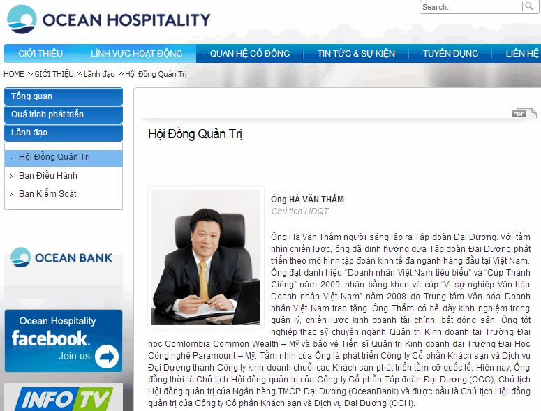 Ha Van Tham Ocean Bank | Giới thiệu ông Hà Văn Thắm tại Tập đoàn Đại Dương