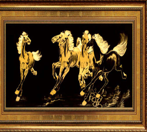 Tranh mạ vàng 24k, tranh ngựa phong thủy