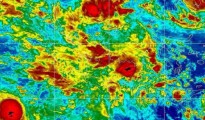 Hình ảnh vệ tinh hôm 28/12, ngày xảy ra thảm họa,cho thấyxung quanh thời điểm máy bay của AirAsia mất tích có các dấu hiệu của cơn bão lớn trong vùng lân cận. Ảnh:NOAA